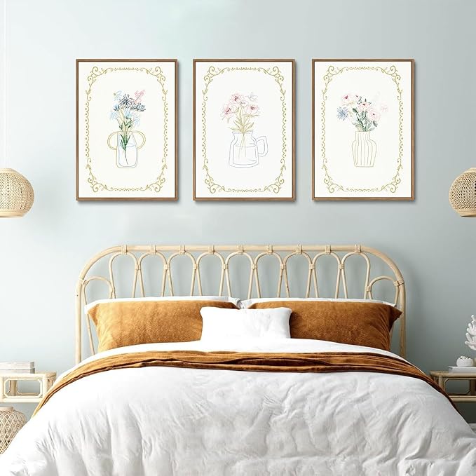 KISSFOX 3 Piece Floral Framed Wall Art Flower Pictures Wall Decor Wildflowers - Image 5