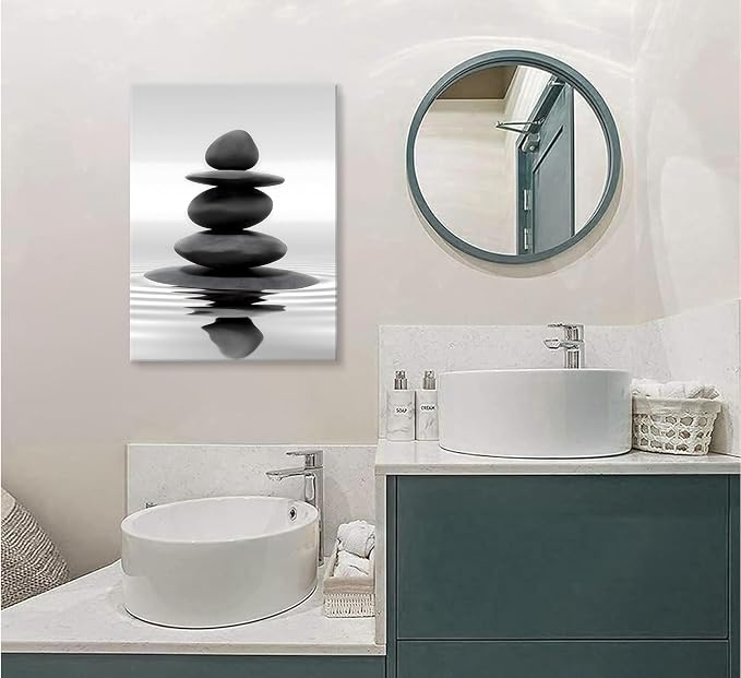Zen Canvas Wall Art Black Stacked Stone Poster Print - Image 2