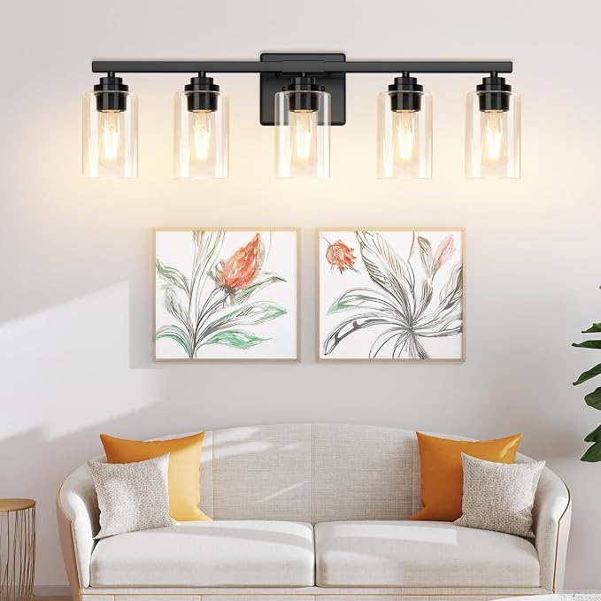 5-Light Matte Black Bathroom Light Fixtures, Bathroom Vanity Lights Over Mirror - Image 9