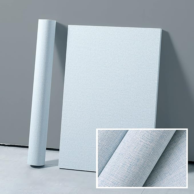 Yancorp 24"x120" Textured Fabric Light Blue Wall Paper Faux Grasscloth Peel and - Image 6