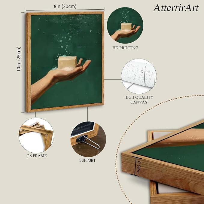 AtterrirArt Framed Funny Bathroom Wall Art, 8 * 10 inch, Hand - Image 4