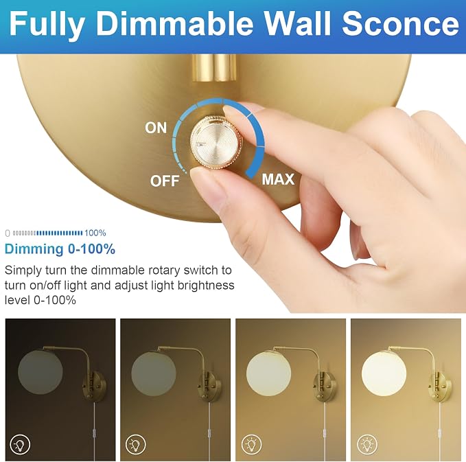 VATONI Wall Sconces Plug in, Dimmable Swing Arm Wall Lights - Image 2