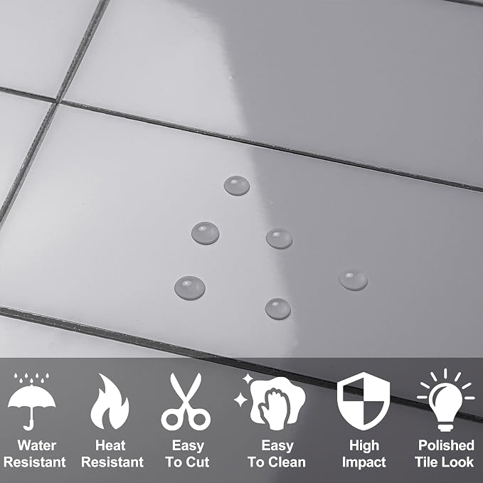 AULIGET 100-Piece Polished Grey Thick PVC Peel and Stick Backsplash - Image 2