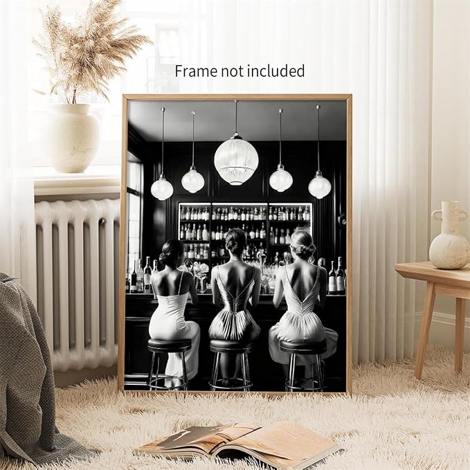 Vintage Black and White Canvas Wall Art Trendy Women Drink Cocktail Posters - Image 5