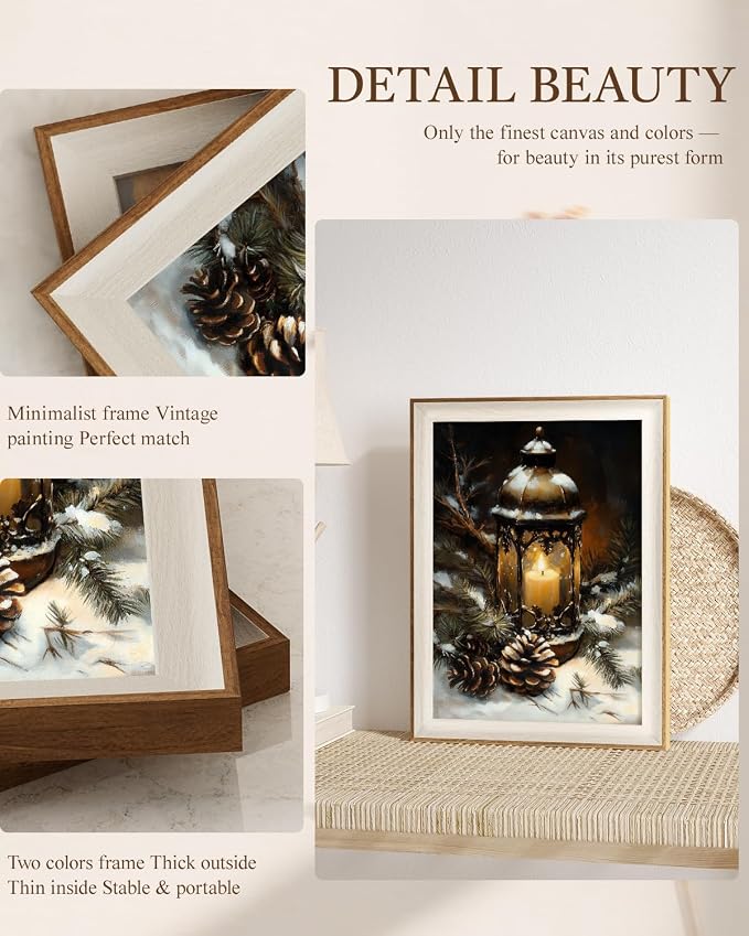 VIYYIEA Winter Framed Wall Art for Living Room, Oil Lamp Canvas Prints - Image 4