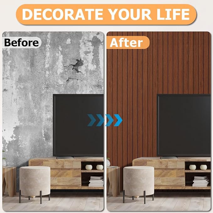 Arthome Peel and Stick Slat Wall Panels 15.7 "x120, Self-Adhesive PVC Wood - Image 7