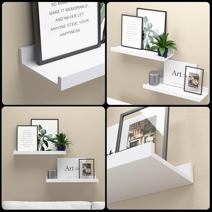 Boswillon Floating Shelves Wall Mounted Set of 2, Modern White Shelves - Image 4