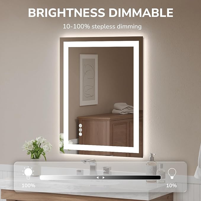 USHOWER LED Bathroom Mirror 28x36 Inch Tempered Glass - Image 6