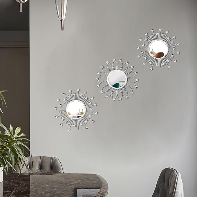 3 Pack Metal Mirrors for Wall Sunburst Wall Mirrors Home Décor Decorative - Image 6
