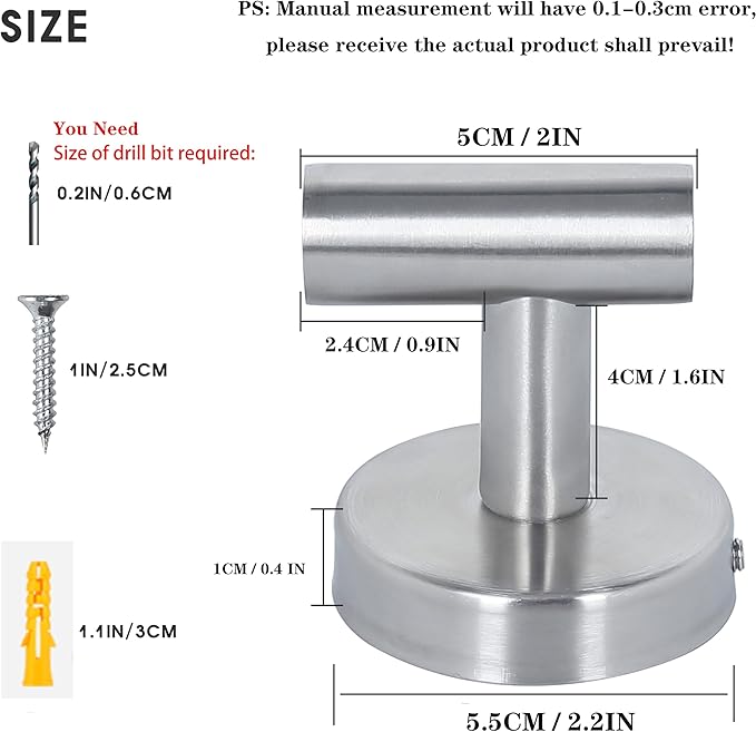 2 Pack Silver Bathroom Towel Hooks Robe Hook Holder Wall Mount Heavy Duty Wall - Image 5