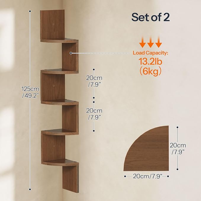 HOOBRO Corner Shelf Wall-Mounted, 5-Tier Corner Bookshelves - Image 3