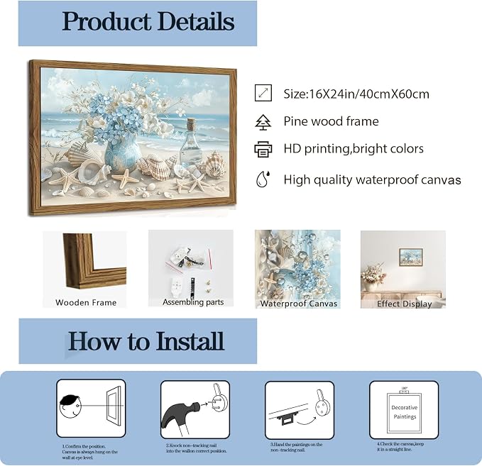 Framed Beach Canvas Wall Art, Ocean - Image 6