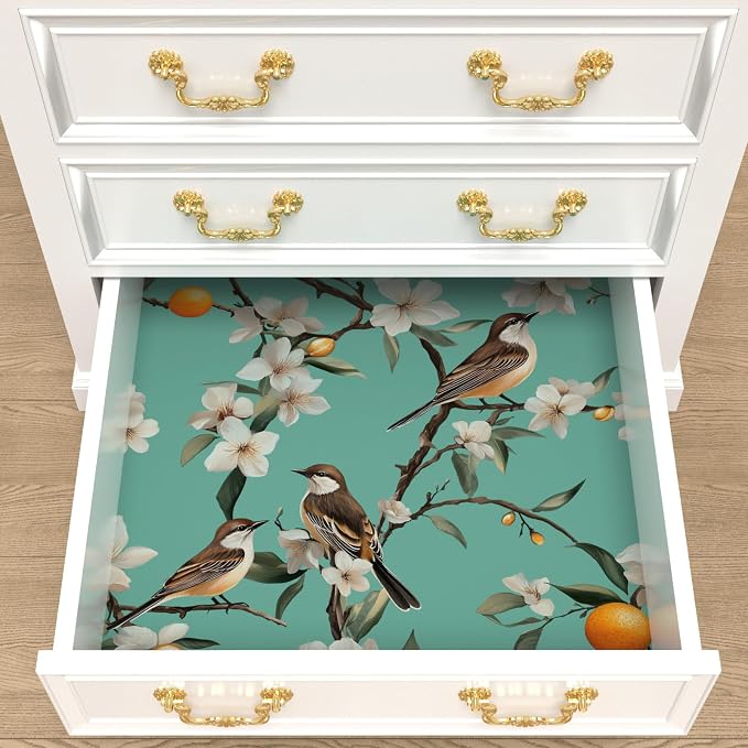 Teal White Bird Floral Wallpaper Peel and Stick, Fresh Orange Tree Contact Paper - Image 7