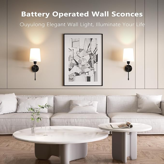 Ouyulong Battery Operated Wall Sconces Set of 2, Wireless Rechargeable Dimmable - Image 6