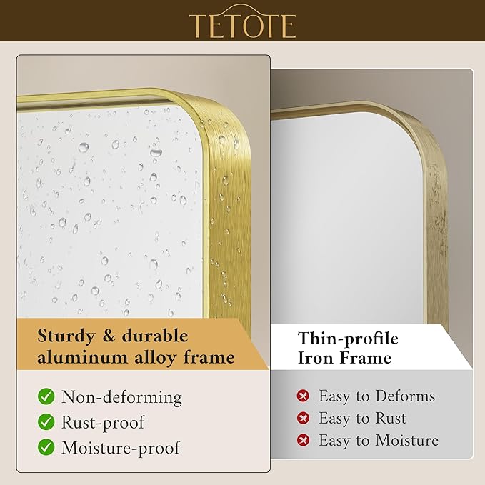 TETOTE 55 x 36 Inch Bathroom Mirror, Brushed Brass Gold Vanity Mirror, Modern - Image 3