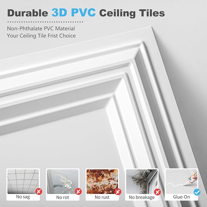 Art3d Drop Ceiling Tiles 48x24, Decorative PVC Ceiling Panels, Waterproof - Image 2