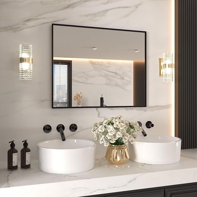 LOAAO 40"X32" Black Rectangle Bathroom Mirror Wall, Matte Black Aluminum Alloy - Image 3