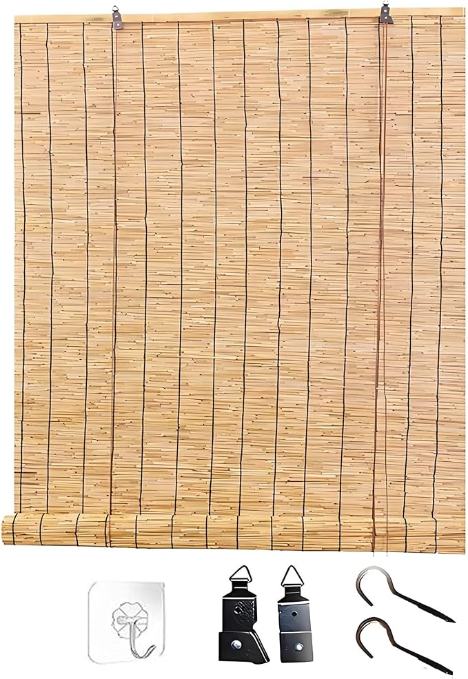 Blackout Bamboo Roller Shades for Outdoor Patio Reed Roll Up Blinds 24" 36" 48" by Unknown