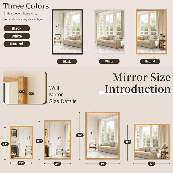Syndra Natural Wood Frame Bathroom Mirror, 30x40'' Modern Vanity Mirror - Image 7