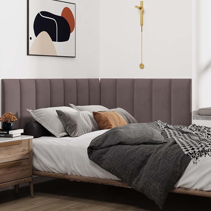 iNOW Wall Mounted Upholstered Headboard King, 3D Peel and Stick Soundproof Wall - Image 2