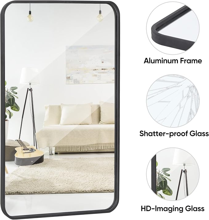 ZenStyle Black Metal Framed Rectangular Wall Mirror 24" x 36" Bathroom Mirror - Image 6