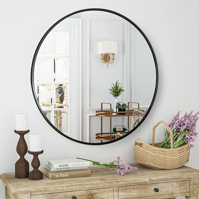 HARRITPURE Round Mirror 23.6" Black Wall Mounted Circle Mirror by HARRITPUREHome