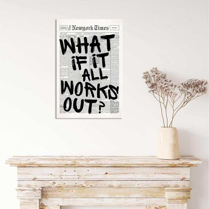 Drimiler Retro Black And White Newspaper Poster What If It All Works Out Canvas - Image 6