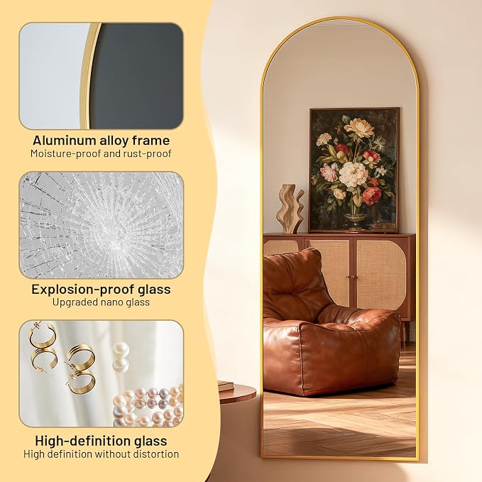 Simple Deluxe Arched Full Length Mirror, - Image 4