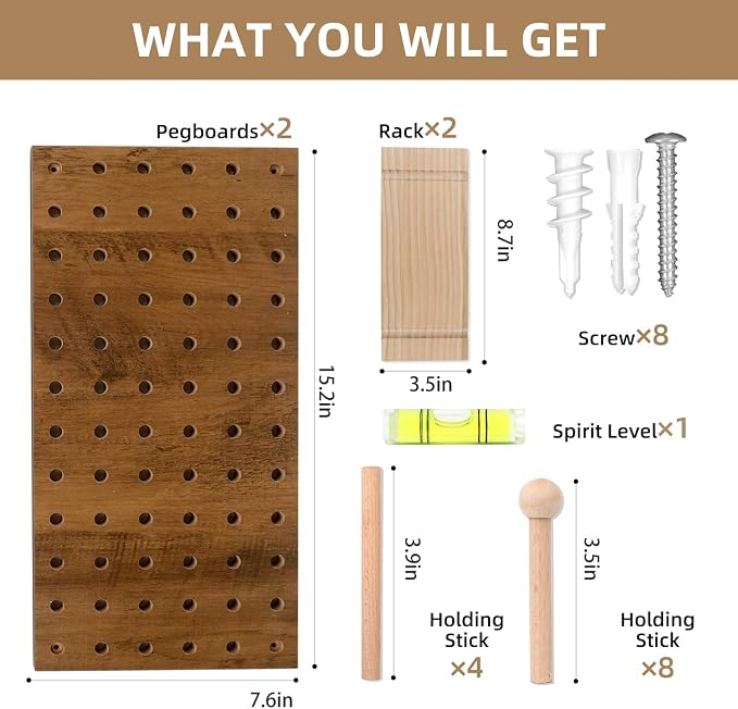 Brown & Beige Wood Pegboard Modular Display Wooden Pegboard Combination Wall - Image 5