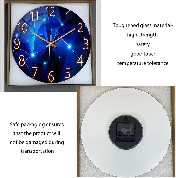 Blue Wall Clock Battery Operated 16 Inch Analog Glass Wall Clock Non Ticking - Image 6