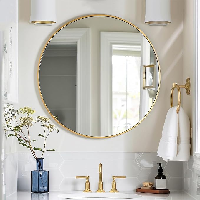 Sunniry Gold Round Mirror, 24 inch Circle Mirror, Round Wall Mounted Mirrors - Image 3