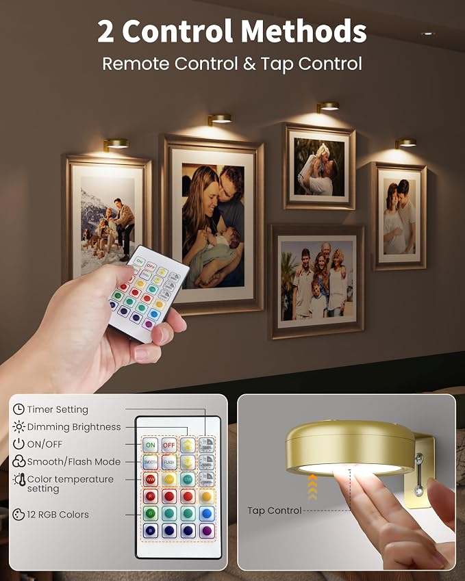 3 Pack Picture Lights for Wall, Wireless 2000mAh Rechargeable Magnetic LED Puck - Image 7