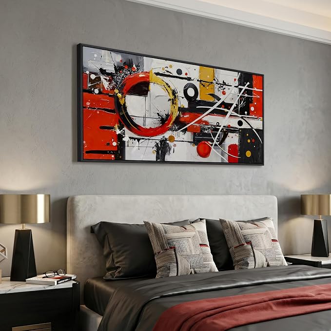 Extra Large Framed Red Black White Gold Abstract Wall Art - Image 2