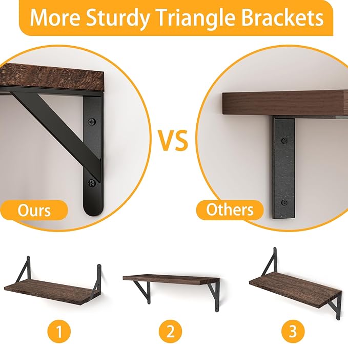 YGEOMER Floating Shelves for Wall, Different Sizes Dark Carbonized Brown Wall - Image 4