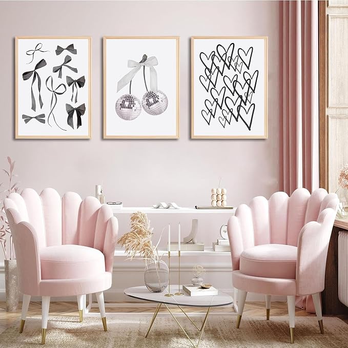 BOKPEN 3pcs Black and White Trendy Preppy Wall Art Bows Disco Ball Many Heart - Image 7