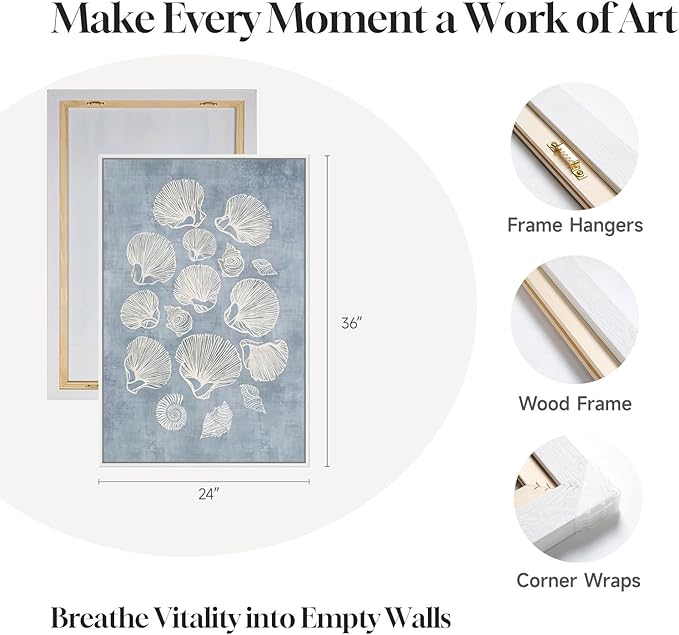 Framed Abstract Coastal Blue White Wall Art - Image 6