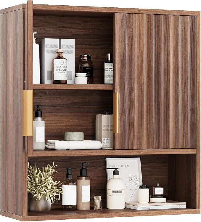 VINGLI Bathroom Wall Cabinet, Walnut Fluted Medicine Cabinet by VINGLI
