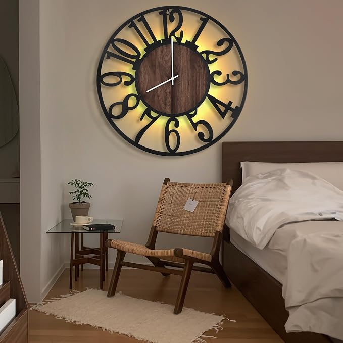 LEIKE Large LED Wall Clocks, Non Ticking, Battery Operated Rustic Round Modern - Image 7
