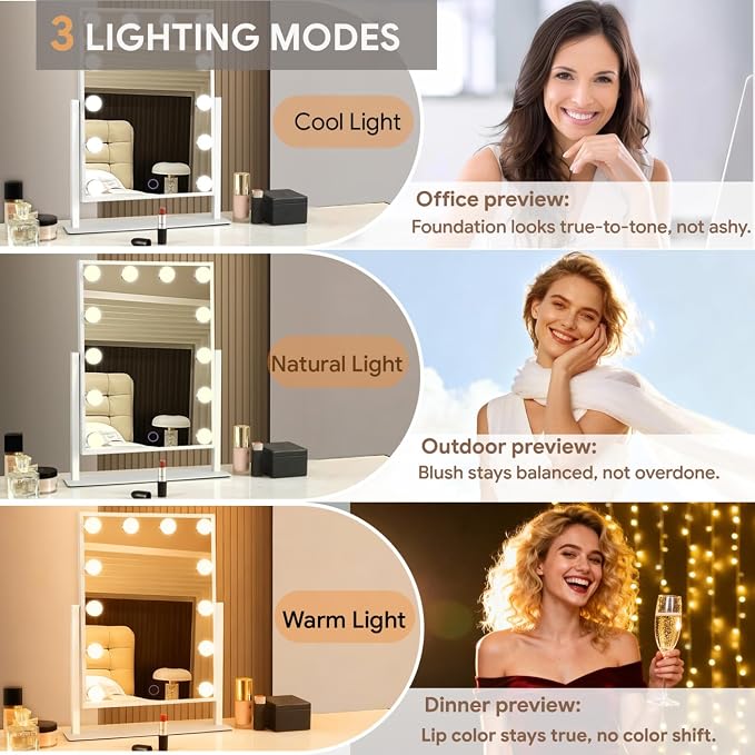 Hollywood Vanity Mirror with Lights 14" x 19", 10x Magnifying, 12 LED Bulbs - Image 2