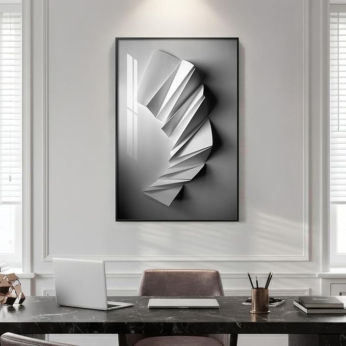 Framed Black and White Modern Elegant Abstract Wall Art, Large Contemporary - Image 2
