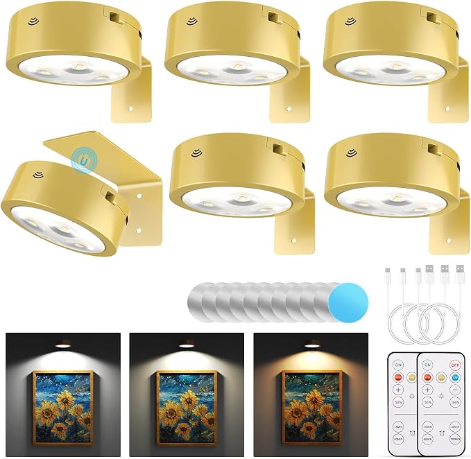 Narotood 6 Pack Picture Lights for Wall, Rechargeable Battery Operated Wall by Narotood