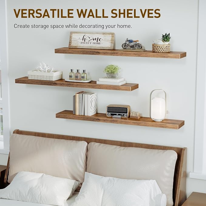 RALGEND Floating Shelves for Wall, 1.5" Thick Wall Shelf Set of 3 - Image 4
