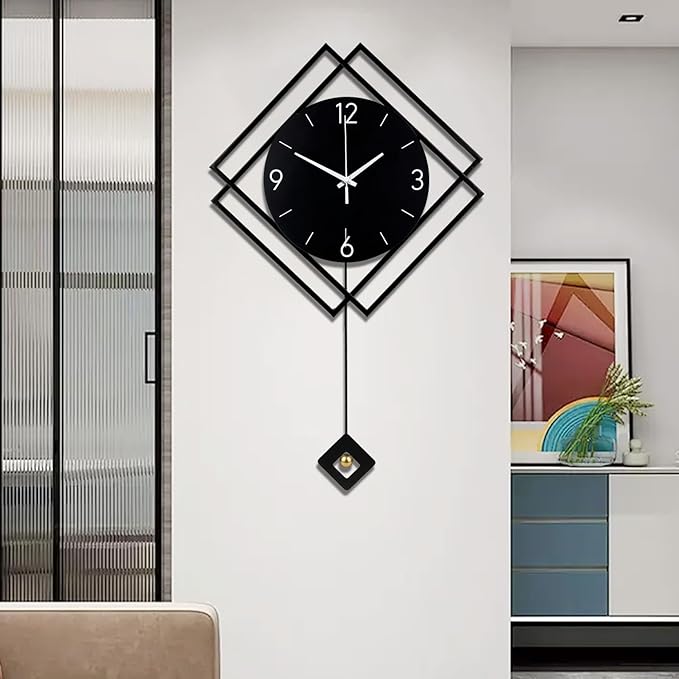 Wall Clock with Pendulum, Silent Quality Quartz Battery Operated, Modern Large by DankeitProduct