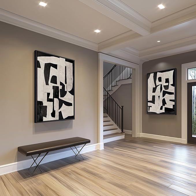 Large Framed Black and White Abstract Wall Art - Image 4