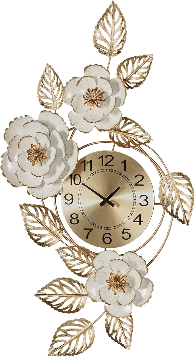 Touch of Class Aurora Ivory and Gold Floral Wall Art Clock by TouchofClass