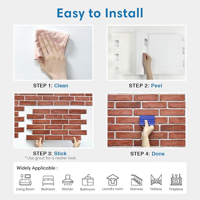 COMSTICKC 3D Faux Brick Wall Panel Peel and Stick, 3D Brick Wall Stickers - Image 8