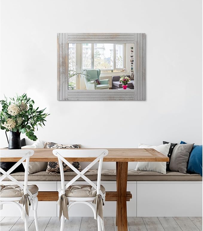 Rustic Mirror Wooden Frame Rectangular Antique Wall Mirror Decor Farmhouse - Image 2