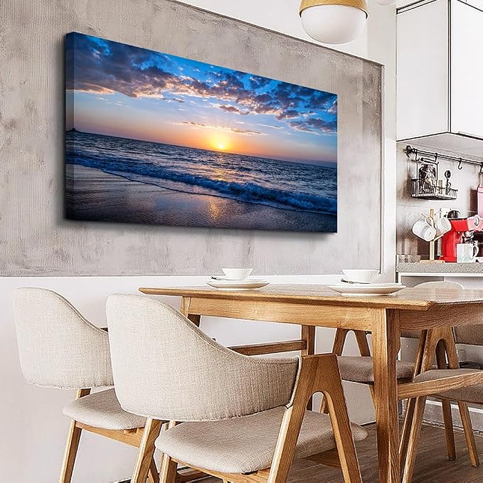 Wapluam Beach Wall Art -Blue Sea Coastal Sunset Natural Scenery Picture -Print - Image 6
