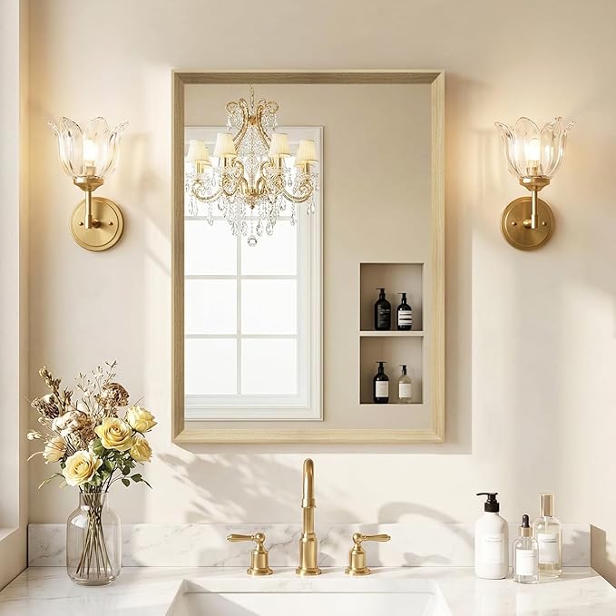 Oak Wood Effect Framed Wall Mirror, 22x30 Rectangle Mirror, Anti-desilvering by Ultrue