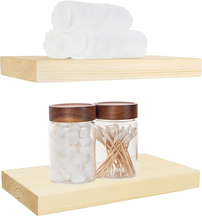 BGMG Wood Floating Shelves 16 inch, Wide Rustic Wooden Wall Shelves by BGMG
